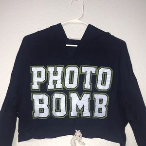 Navy blue long sleeve with hoodie croptop